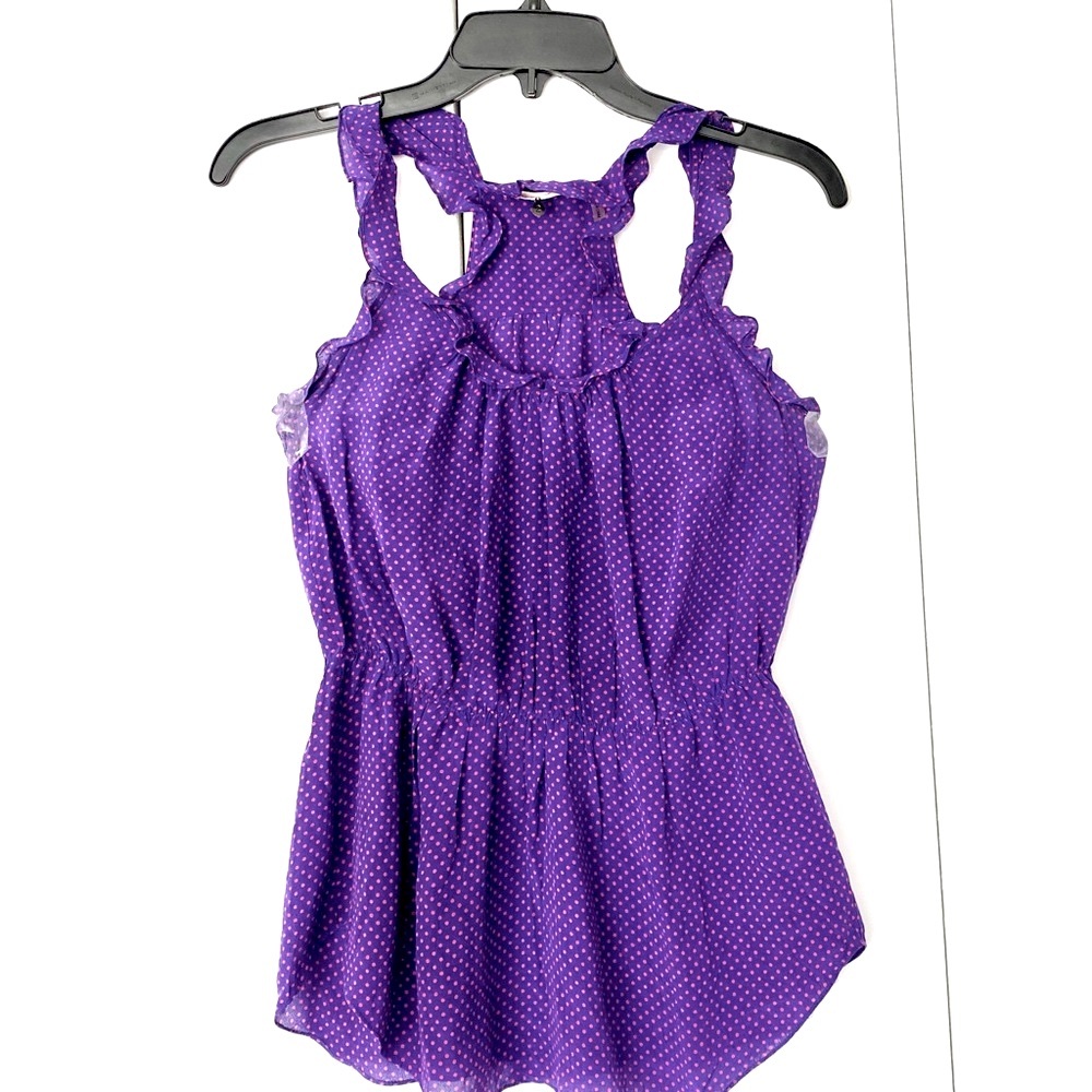 Rebecca Taylor silk purple tank with pink polka dots
